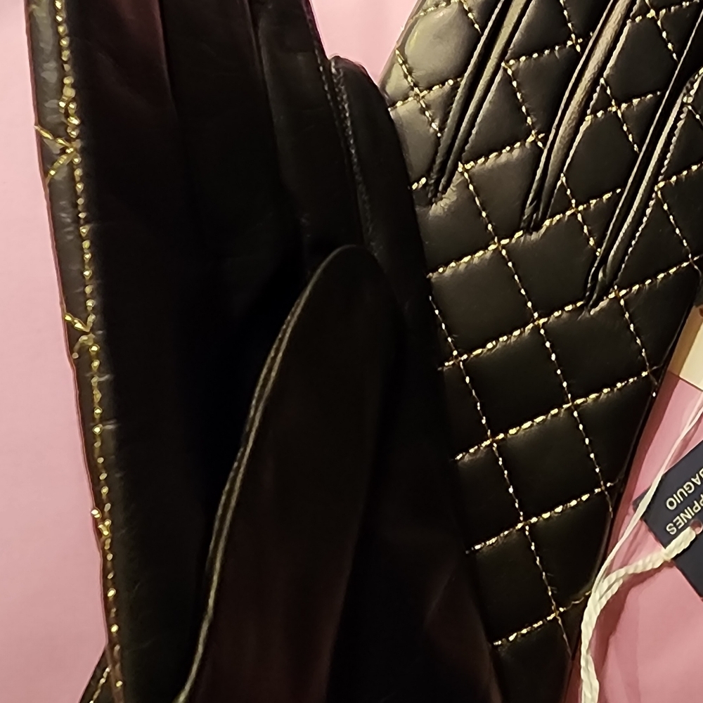 PORTOLANO LONG LEATHER GLOVES WITH GOLD TRIM AND ZIPPERS SIZE 7 NWT - Picture 7 of 9